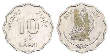 Мальдивские Острова (Мальдивы) 10 лари 2001 KM 70 алюминий UNC 4633-231