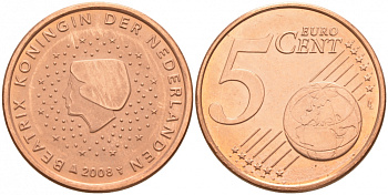 Нидерланды 5 евроцентов 2008 KM 236 сталь плакированная медью UNC 186-251