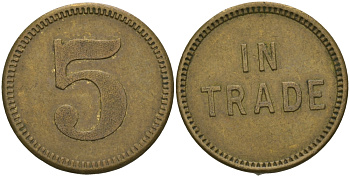 ФРАНЦИЯ 5 САНТИМОВ ND ПЛАТЕЖНЫЙ ЖЕТОН, ТОКЕН, IN TRADE, ДИАМЕТР 21 ММ. латунь 65-453