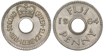 Фиджи 1 пенни 1964 Елизавета II (1952- ) KM 21 медно-никель 51-2445