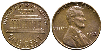 США 1 ЦЕНТ 1962 ЛИНКОЛЬН KM 201 медь цинк 4364-812