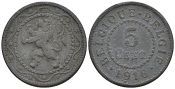 Бельгия 5 сантимов 1916 Belgique-Belgie, германская оккупация, I-ая мировая война KM 80 цинк 220-551