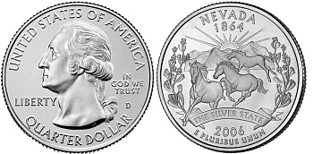 США 25 центов (квотер) 2006 D, серия штаты США, Невада KM 382 медь плакированная медно-никелем  UNC  M8-21