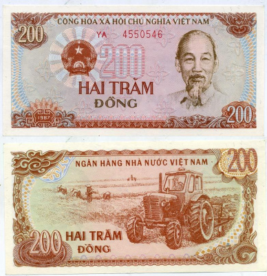 ВЬЕТНАМ 200 ДОНГОВ 1987 ХО ШИ МИН, БОЛЬШАЯ СЕРИЯ Pick 100b бумага UNC (ПРЕСС) 7523-11-4