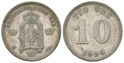 Швеция 10 эре 1896 EB, Оскар II (1872-1907) KM 755 серебро 4611-356