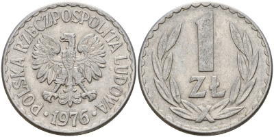 Польша 1 злотый 1976 Кремница KM 49.1 алюминий    4603-912
