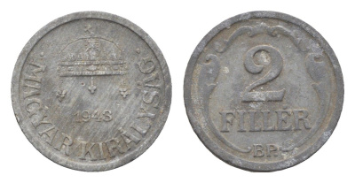 Венгрия 2 филлера 1943 BP KM 519 цинк 4665-545
