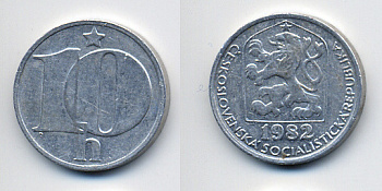 Чехословакия 10 геллеров 1982 KM 80 алюминий 36-1221