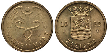 НИДЕРЛАНДЫ ЖЕТОН МОНЕТНОГО ДВОРА 1992 ZEELAND / ПРОВИНЦИЯ ЗЕЛАНДИЯ, диаметр 23 мм желтый металл UNC 4182-355