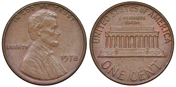 США 1 цент 1978 Линкольн KM 201 медь цинк 71-1047