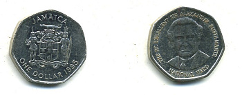 Ямайка 1 доллар 1995 Александр Бустаманте KM 164 никелированная сталь 4364-1031
