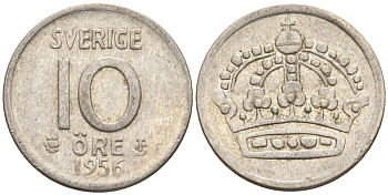 Швеция 10 эре 1956 Густав VI Адольф (1950-1973) KM 823 серебро 4147-915