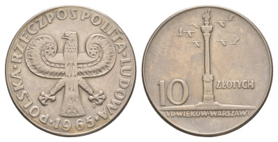 Польша 10 злотых 1965 700 лет Варшаве, Колонна Сигизмунда Y 55 медно-никель 4389-442