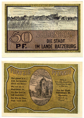 ШЁНБЕРГ 50 пфеннигов 1922 ИЮНЬ 1922 - 31 МАЯ 1922, НОТГЕЛЬД, ЗЕМЛЯ САКСОНИЯ Grabowski 1195.2 бумага 2195-10-3-1