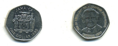 Ямайка 1 доллар 1995 Александр Бустаманте KM 164 никелированная сталь 4364-1031