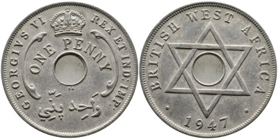 Британская Западная Африка 1 пенни 1947 Георг VI (1937-1952) KM 19 медно-никель 1523-245
