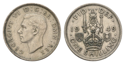 Великобритания 1 шиллинг 1949 Георг VI (1936-1952), Шотландский герб KM 877, Spink 4109 медно-никель 4635-313