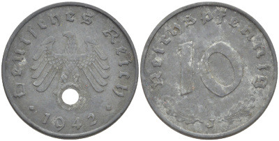 ГЕРМАНИЯ 10 РЕЙХСПФЕННИГОВ 1942 J KM 101, J. 371 цинк 4182-717