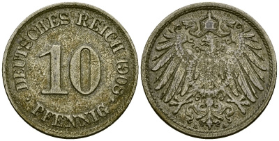 Германия 10 пфеннигов 1908 A KM 12 медно-никель 4172-251