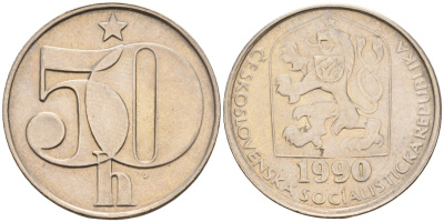 Чехословакия 50 геллеров 1990 KM 89 медно-никель 4152-966