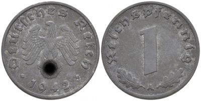 ГЕРМАНИЯ 1 РЕЙХСПФЕННИГ 1942 А KM 97, J. 369 цинк 4547-1218