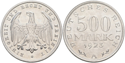 Германия 500 марок 1923 А KM 36, J.305 алюминий UNC 51-3912