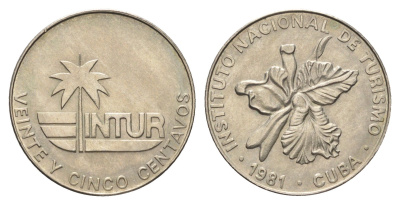Куба 25 сентаво 1981 туристические деньги, INTUR KM 417 медно-никель UNC 4666-814