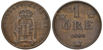 Швеция 1 эре 1884 Оскар II (1872-1907) король Швеции и Норвегии KM 750 бронза 4588-1152