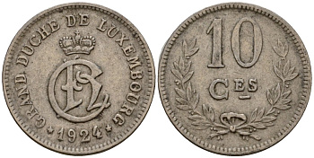 Люксембург 10 сантимов 1924 Шарлотта (1918-1964) KM 34 медно-никель 4584-113