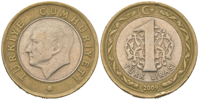 Турция 1 лира 2009 KM 1244 биметалл 4620-513