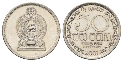 Шри-Ланка 50 центов 2001 KM 135.2a сталь плакированная никелем UNC 4637-342