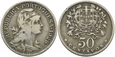 Португалия 50 сентаво 1929 KM 577 медно-никель 94-746