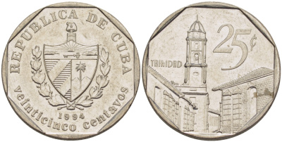 Куба 25 сентаво 1994 площадь в Тринидаде KM 577.1 сталь плакированная никелем 67-1153