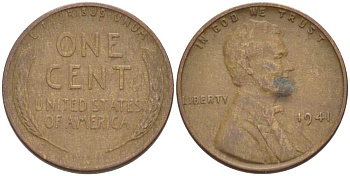 США 1 ЦЕНТ 1941 ЛИНКОЛЬН KM 132 бронза 218-419