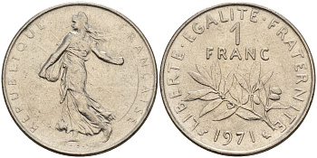 Франция 1 франк 1971 сеятель KM 925.1 никель    4153-441