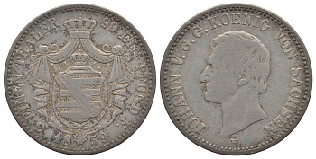 Саксония 1/3 талера 1859 F, Иоганн (1854-1873) KM 1198, Jaeger 114, AKS 139 серебро 413-5711