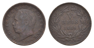 Португалия 5 реалов (рейсов) 1885 Луиш I (1861-1889) KM 525 бронза 4658-827