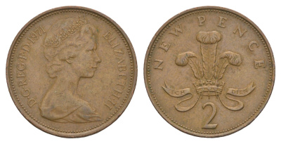 Великобритания 2 пенса 1971 Елизавета II (1952-2022) KM 916, Spink 4235 (C1) бронза 4153-1135