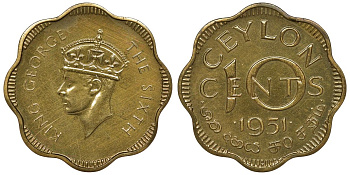Цейлон 10 центов 1951 Георг VI KM 121 никель латунь PROOF 04-137-32