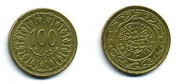 Тунис 100 миллимов 1983 АН1403, республика KM 309 латунь 25-252