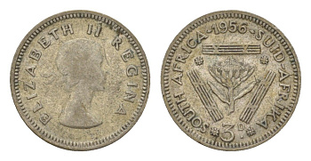 ЮАР 3 пенса 1956 KM 47 серебро 4623-467