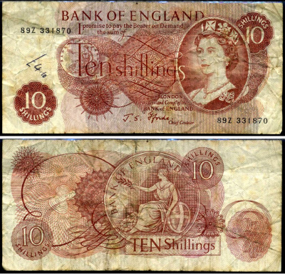 Англия 10 шиллингов ND (1960-1970) Pick 373 c бумага 7221-58-1-2