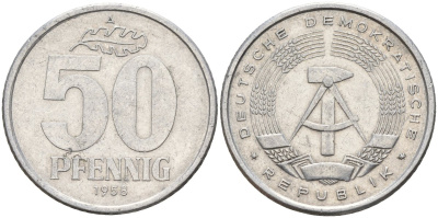 ГДР 50 пфеннигов 1958 A KM 12.1 алюминий 4143-745