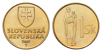 Словакия 1 крона 2002 KM 12 сталь плакированная латунью UNC 4163-617