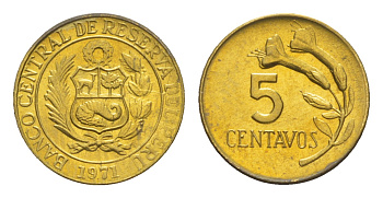 Перу 5 сентаво 1971  KM 244.2 латунь  aUNC  M70-01