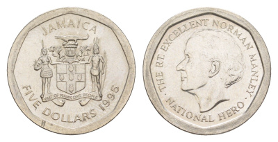 Ямайка 5 долларов 1995 KM 163 нержавеющая сталь UNC 4643-133