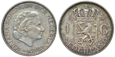 Нидерланды 1 гульден 1958 Юлиана (1948-1980) KM 184 серебро 71-1133