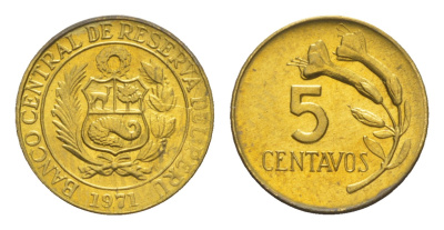 Перу 5 сентаво 1971  KM 244.2 латунь  aUNC  M70-01