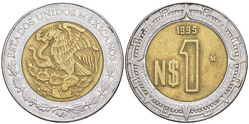 Мексика 1 песо 1995 Мо KM 550 биметалл 113-957