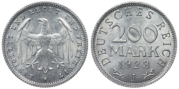Германия 200 марок 1923 J KM 35, J. 304, Weege 22 алюминий 4121-1226